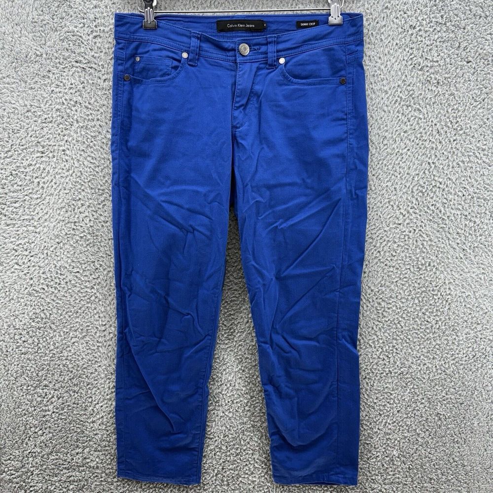 Calvin Klein Jeans Women's 8 Royal Blue Dark Wash Skinny Crop Jeans Embroidered